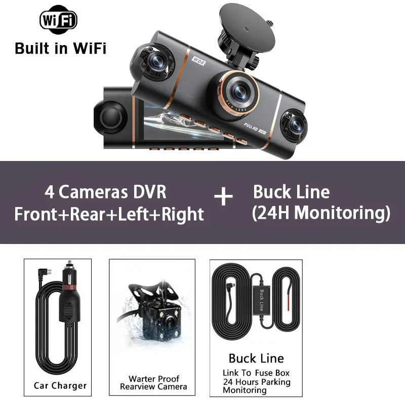 4 Cameras Dash Cam Car DVR WiFi HD 1080P Video Recorder 4 Channel Front Rear View Night Vision Black Box DVR For Vehicle Safety