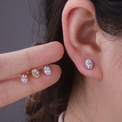 18K Gold Plated 0.5/1ct Moissanite Stud Earring for Women Bezel Set Oval Cut Lab Grown Diamond 925 Silver Jewelry With Certified