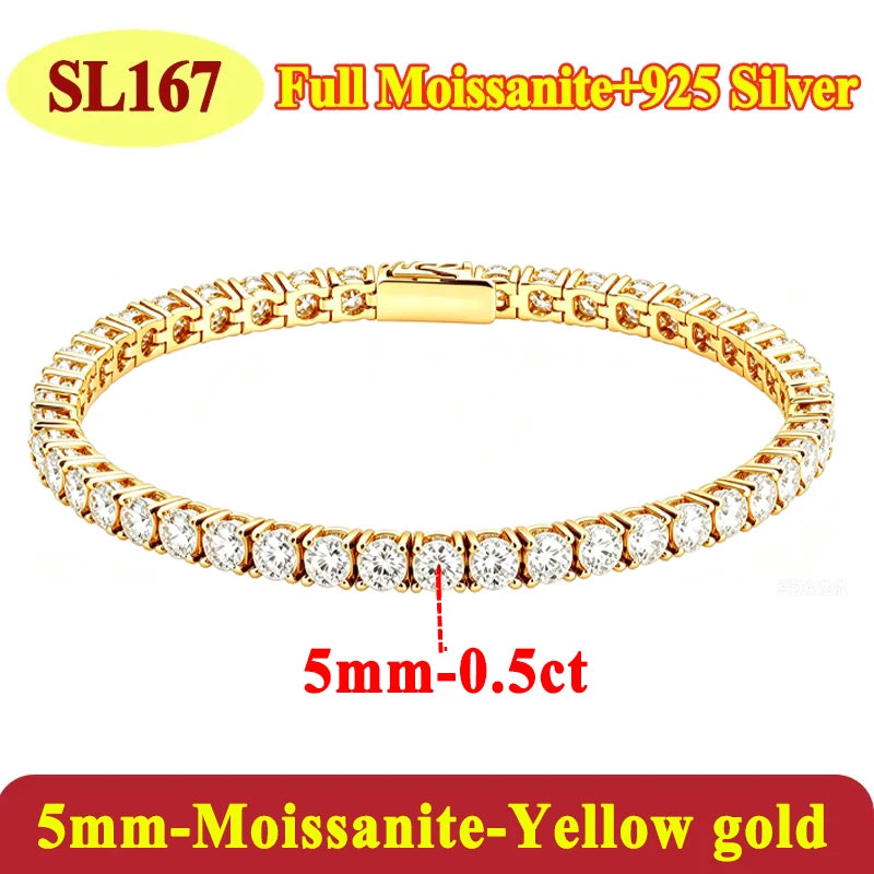 Luxury 2 2.5 3 4 5MM Full Moissanite Tennis Chain Couple Bracelets Plated Gold 925 Sterling Silver Jewelry Gift GRA Certified