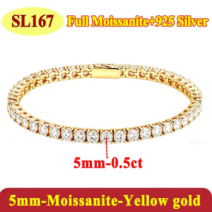 Luxury 2 2.5 3 4 5MM Full Moissanite Tennis Chain Couple Bracelets Plated Gold 925 Sterling Silver Jewelry Gift GRA Certified