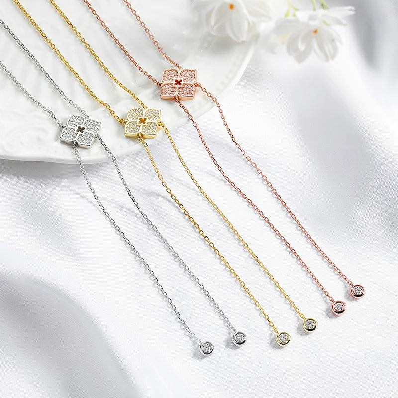 Smyoue Full Moissanite Necklaces Sparkling Flowers Long Chain Wedding Girls Gift Lab Diamond Pendant 925 Sterling Silver Jewelry