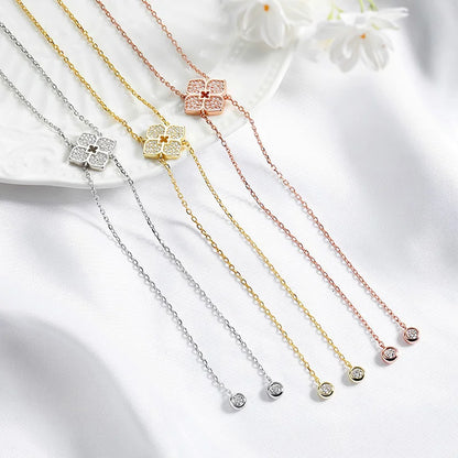 Smyoue Full Moissanite Necklaces Sparkling Flowers Long Chain Wedding Girls Gift Lab Diamond Pendant 925 Sterling Silver Jewelry