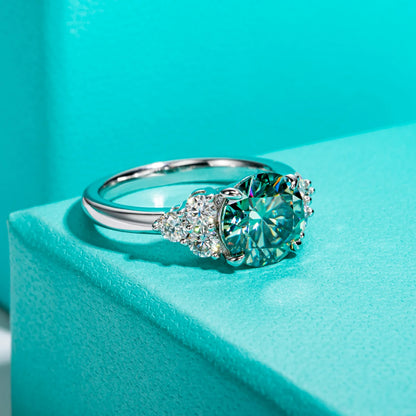 AnuJewel 3ct Round Cut Blue Green Color Moissanite Engagement Ring 18K Gold Plated Silver Luxury Wedding Ring Jewelry  Wholesale
