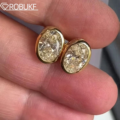 18K Gold Plated 0.5/1ct Moissanite Stud Earring for Women Bezel Set Oval Cut Lab Grown Diamond 925 Silver Jewelry With Certified