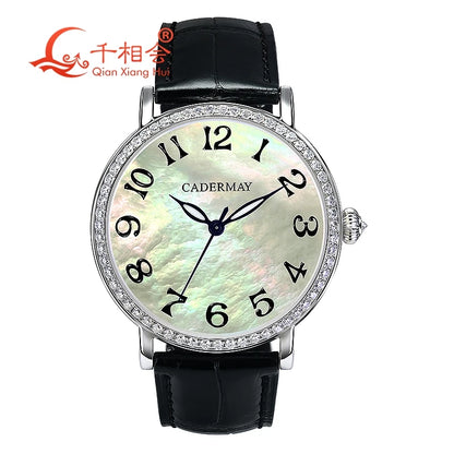 Luxury Men's Mechanical Wristwatch Natural Shell Luminous Hands with White Moissanite - Elegant Jewelry Timepiece for Gentlemen