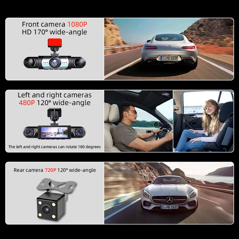 1080P Four-Channel DashCam Front Left Right Rear Car Camera Black Box Car DVR Video Recorder Night Vision 24H Parking