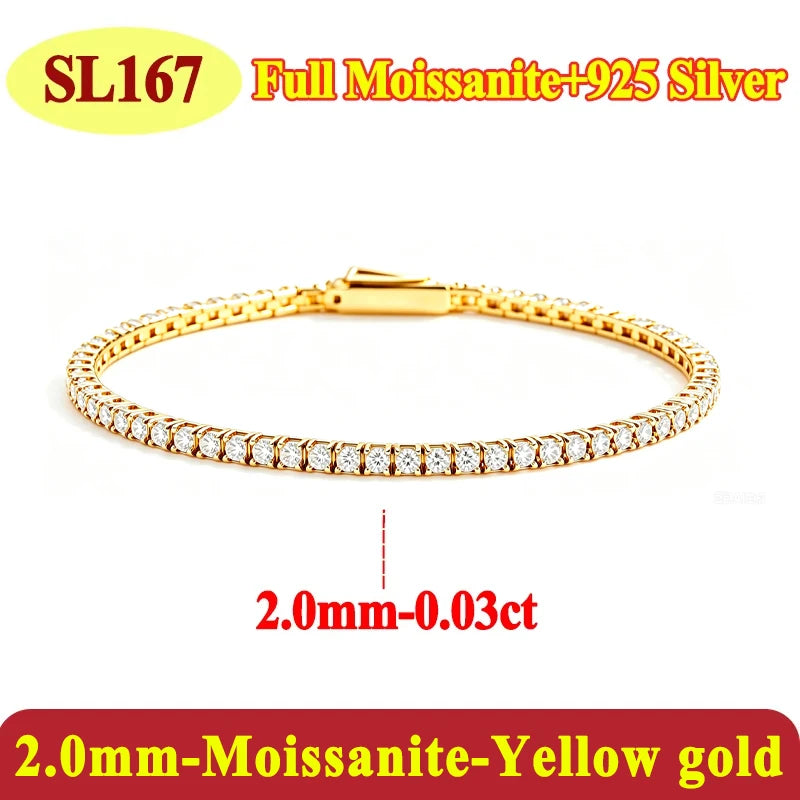 Luxury 2 2.5 3 4 5MM Full Moissanite Tennis Chain Couple Bracelets Plated Gold 925 Sterling Silver Jewelry Gift GRA Certified
