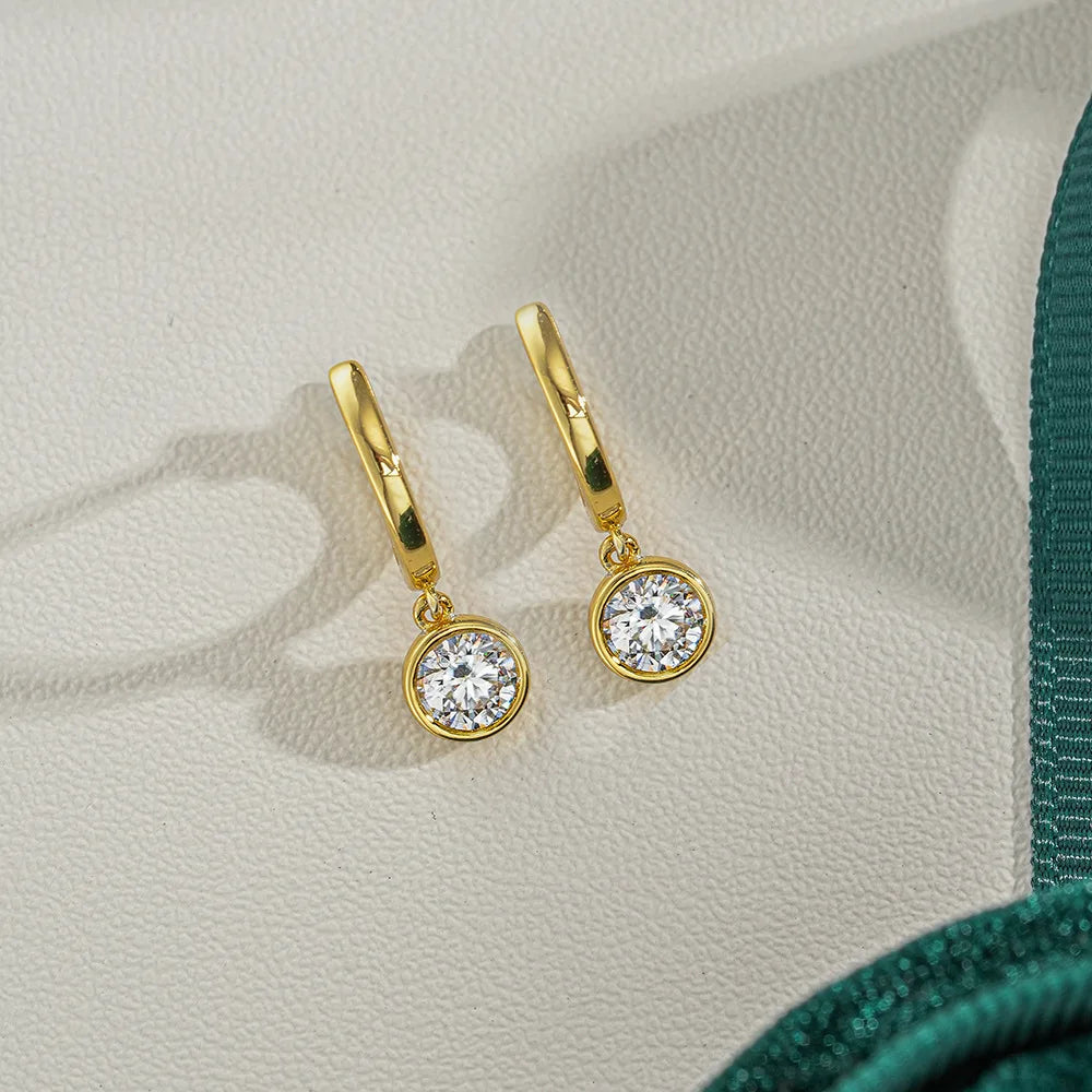 Luxury 100% Real 18k Gold Women's Diamond Earrings Round Moissanite Earrings