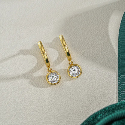 Luxury 100% Real 18k Gold Women's Diamond Earrings Round Moissanite Earrings