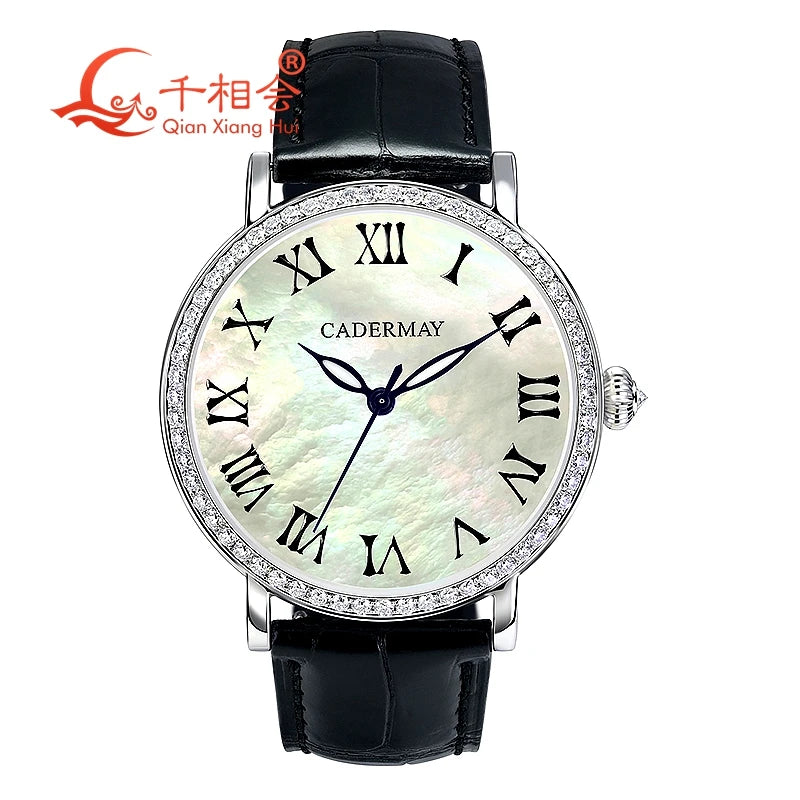 Luxury Men's Mechanical Wristwatch Natural Shell Luminous Hands with White Moissanite - Elegant Jewelry Timepiece for Gentlemen