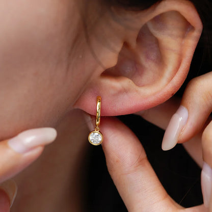 Luxury 100% Real 18k Gold Women's Diamond Earrings Round Moissanite Earrings