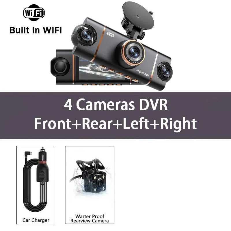 4 Cameras Dash Cam Car DVR WiFi HD 1080P Video Recorder 4 Channel Front Rear View Night Vision Black Box DVR For Vehicle Safety