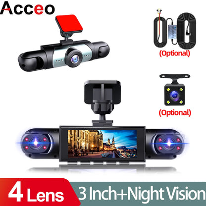 1080P Four-Channel DashCam Front Left Right Rear Car Camera Black Box Car DVR Video Recorder Night Vision 24H Parking