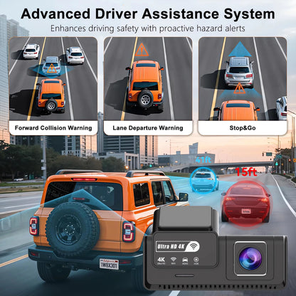 ADAS Dash Cam 4K+2.5K GPS WIFI 24H Night Vision Mini Optional Rear Lens Dashcam Car DVR Video Recorder Camera For Car Black Box