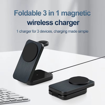 Experience Ultimate Convenience with Our New Foldable 15W Magnetic 3-in-1 Wireless Charging Station – Charge Up to 3 Devices Simultaneously with PD 3.0 Compatibility!